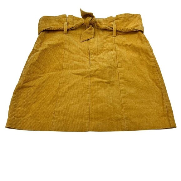 Pink Lily Corduroy Paperbag Mini Skirt Mustard Size Medium Belted - Picture 1 of 9